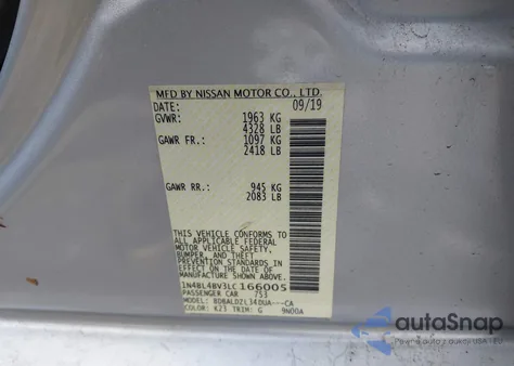 2020 Nissan Altima S Fwd z USA, uszkodzony, nr VIN 1N4BL4BV3LC166005